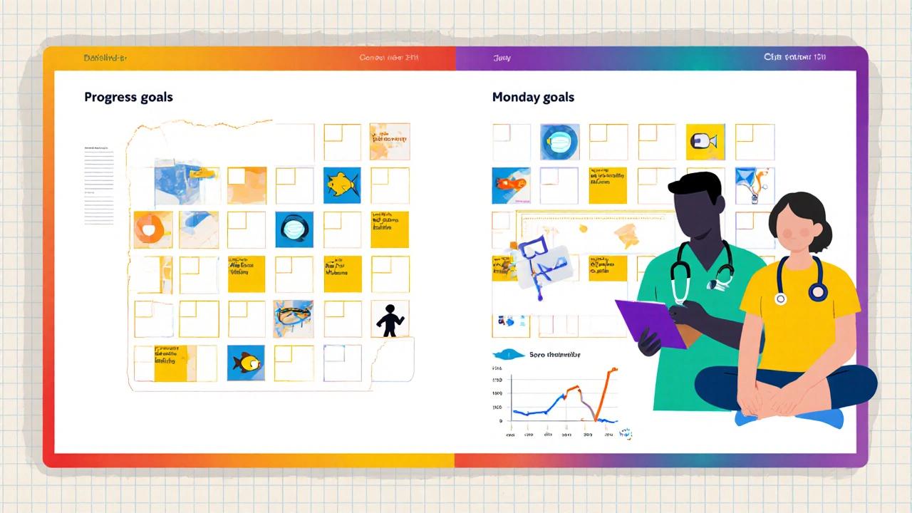 30‑day plan calendar with health habit icons and a doctor's checkup in bold primary colors.