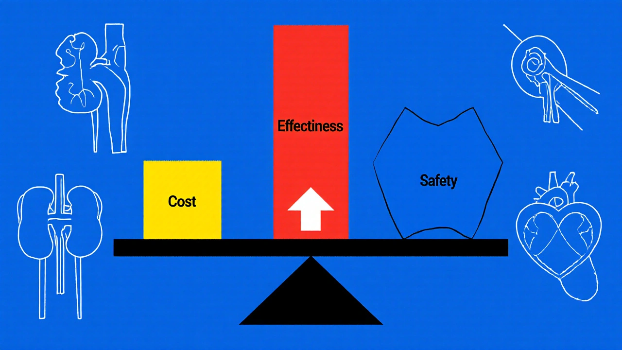 Medical scale balancing cost, effectiveness, and safety with paricalcitol as the winner