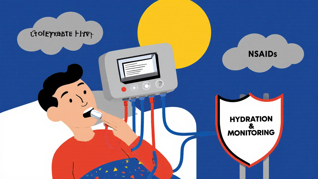 Patient on dialysis taking metformin after treatment, protected by hydration shield