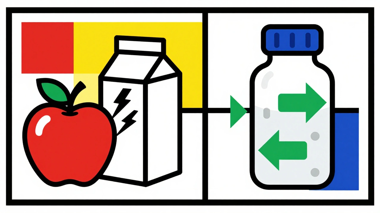 Pill bottle and delayed rash shown in red, blue, and black grid layout
