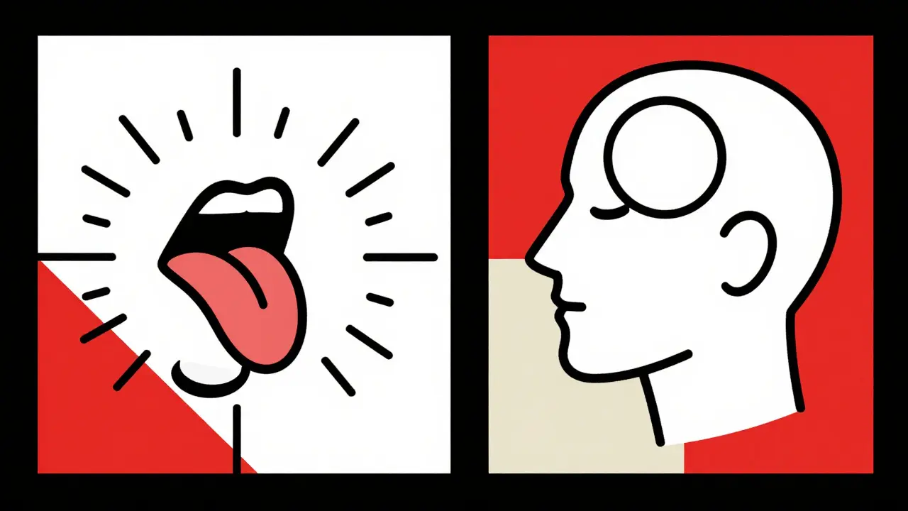 An abstract depiction of mouth numbness and headaches from buprenorphine treatment using De Stijl lines and colors.