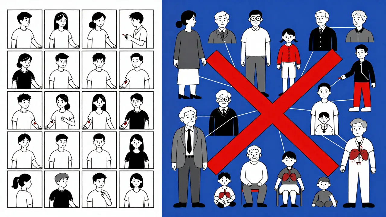 Contrast between uniform healthy volunteers and diverse patients linked to a model of population variability.