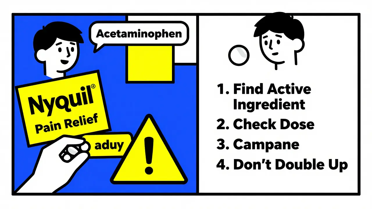 Split scene showing dangerous medication overlap on one side and a safety checklist on the other, in De Stijl style.