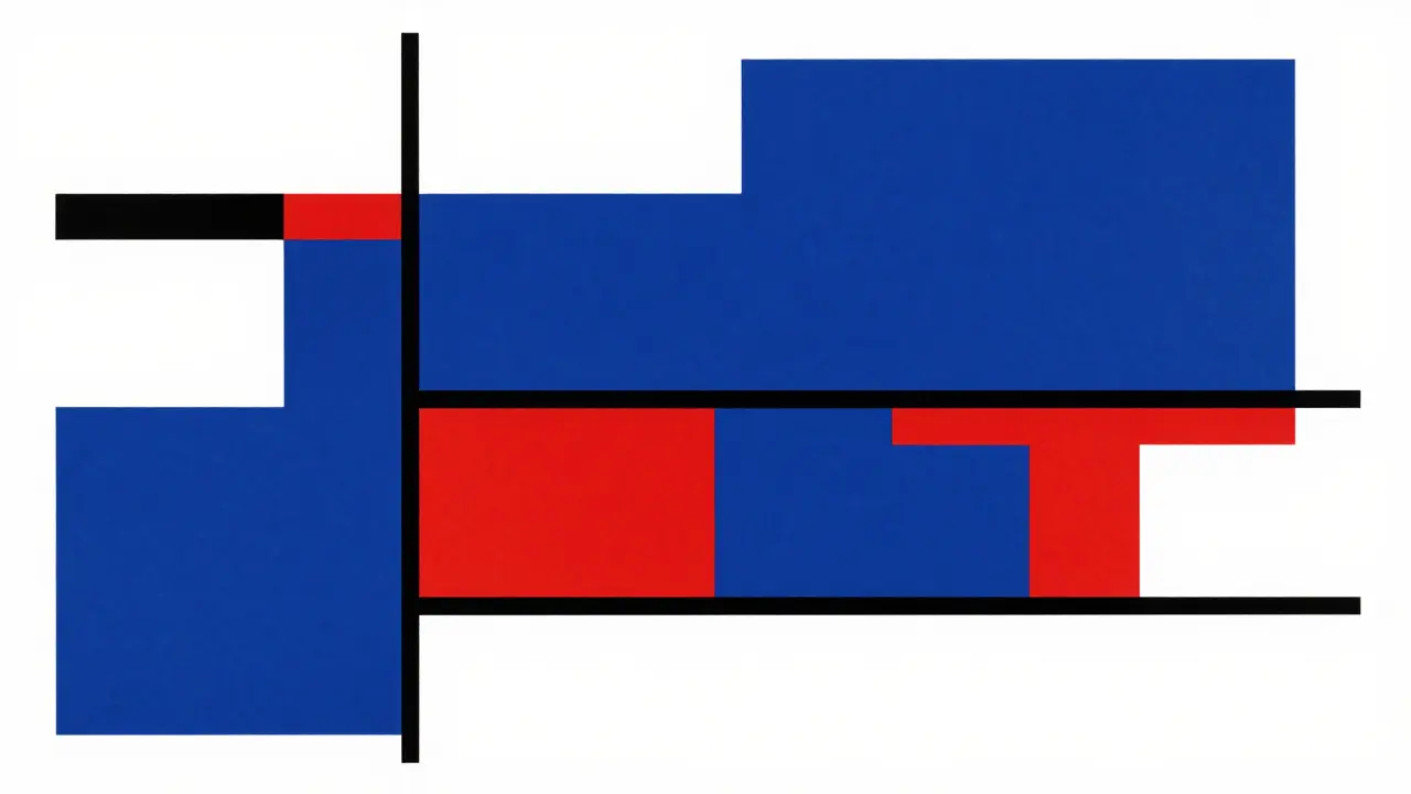 Abstract blue and red rectangles illustrating medication stability and breaks.