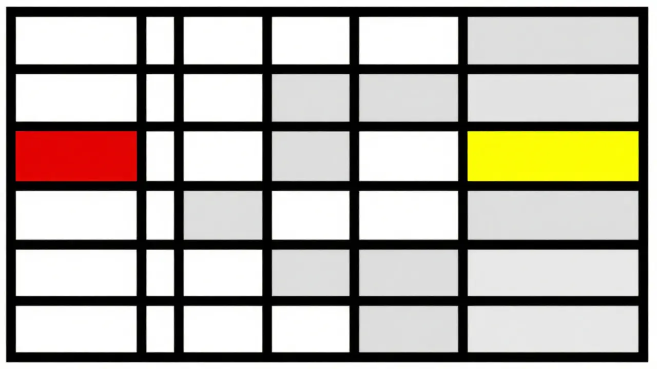 De Stijl illustration of a grid representing medication lot numbers and inventory management.
