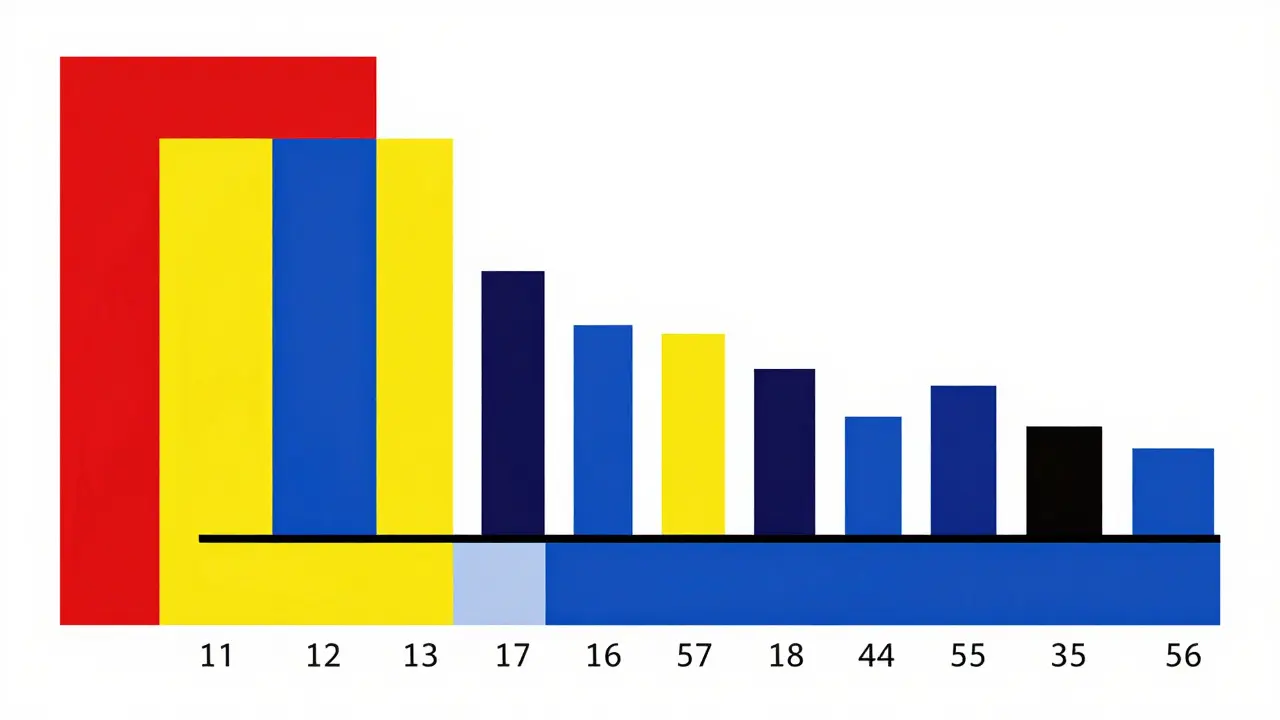 Geometric De Stijl representation of embryonic organ development timeline using colored blocks.