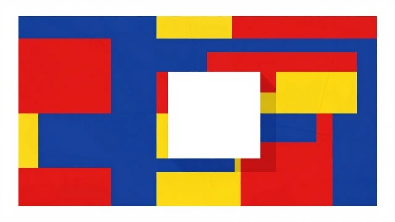 Minimalist De Stijl geometric composition symbolizing pharmaceutical innovation and gene therapy.